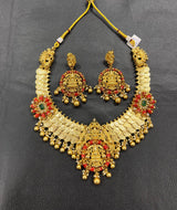 Nakshi Work with AD Stones & Coral Beads Bridal Necklace - Nakshatra Jewels