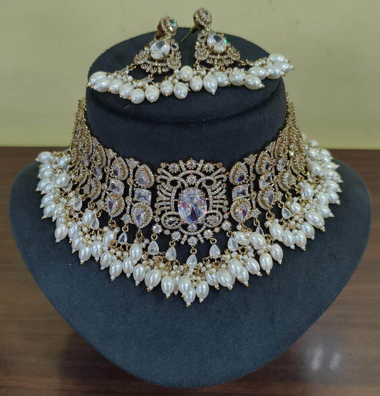 Victorian Polish with AD Stones Bridal Choker - Nakshatra Jewels