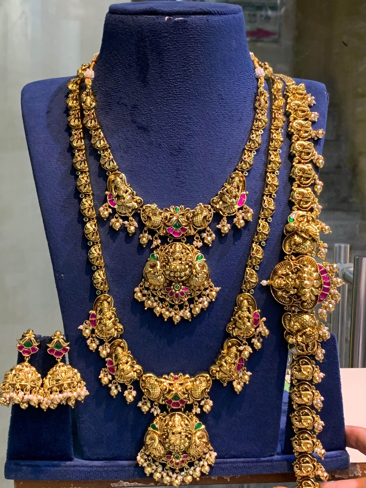 Nakshi Work with Kundan Stones Bridal Set (3D Gold Replica)