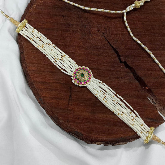Jaadu Kundan Stones Pendent With Pearls Choker - Nakshatra Jewels