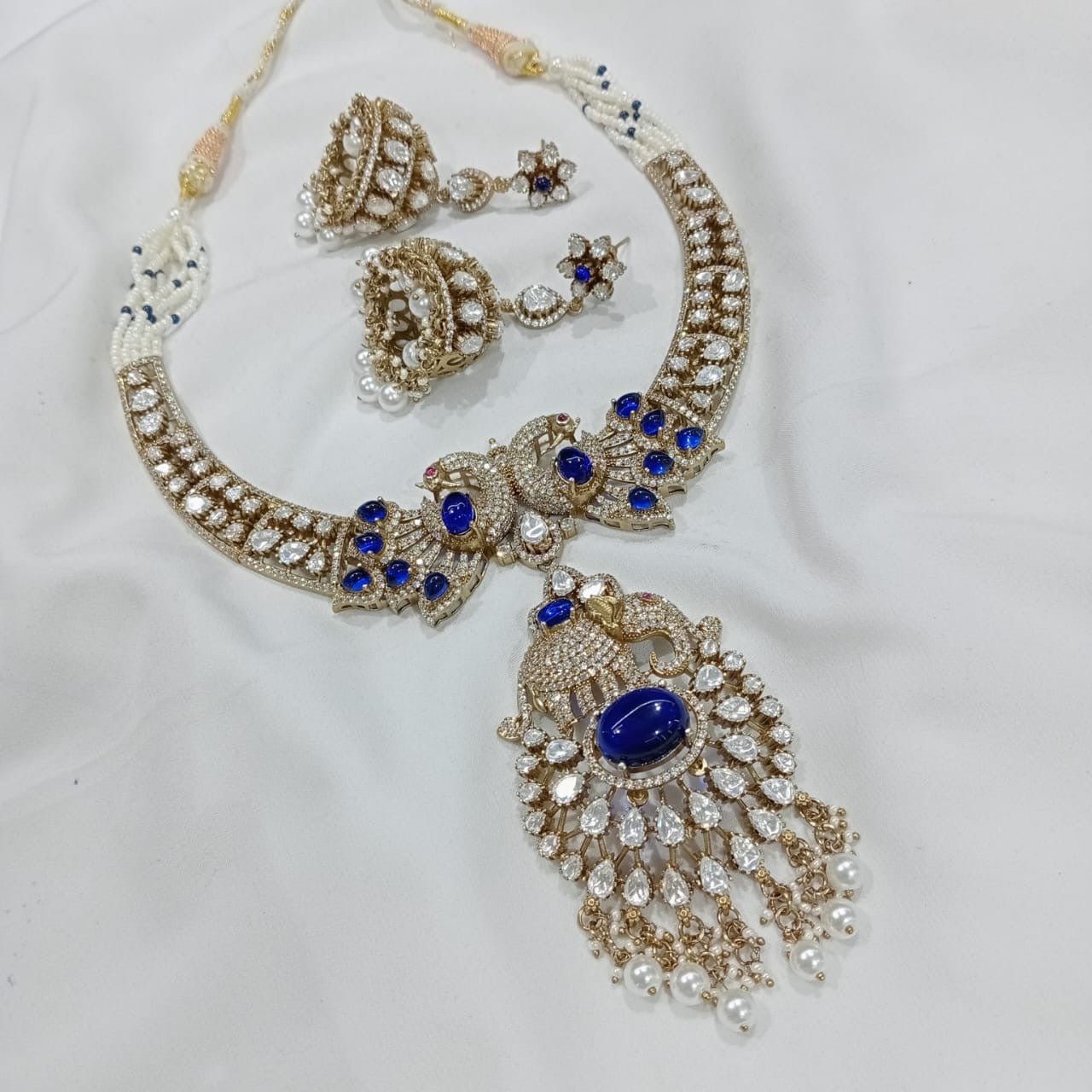 Victorian Polish with AD & Moissanite Stones Necklace