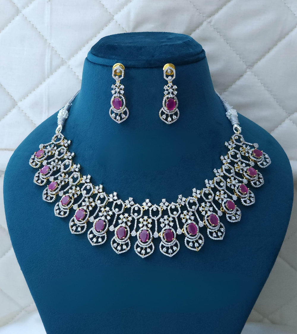 American Diamond Stones Bridal Necklace - Nakshatra Jewels