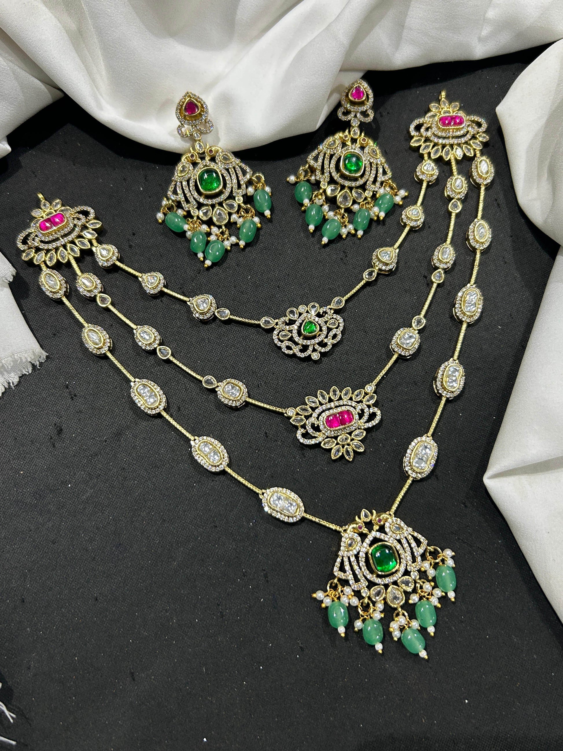 Victorian Polish AD Stones Layer Necklace - Nakshatra Jewels