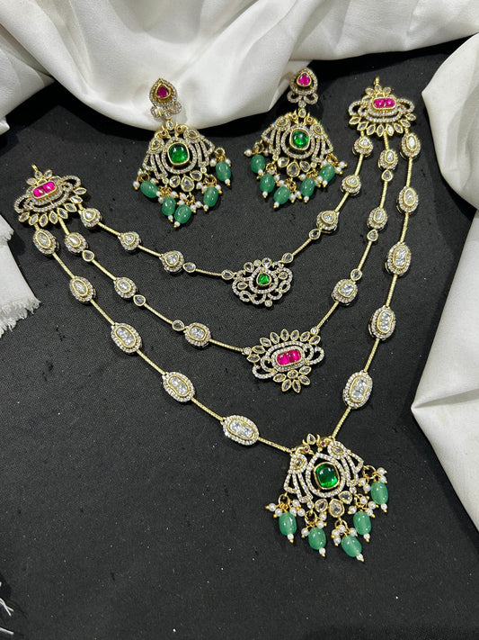 Victorian Polish AD Stones Layer Necklace - Nakshatra Jewels