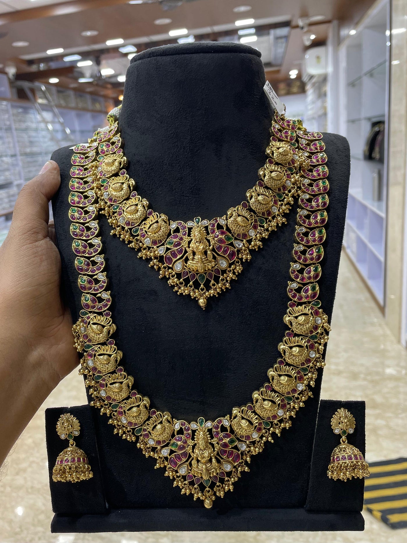 Nakshi work with Kempu Stones Bridal Combo Set