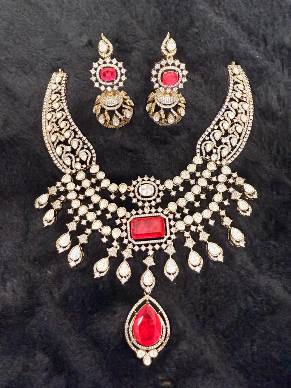 Mossianite and Doublet Stones Bridal Necklace