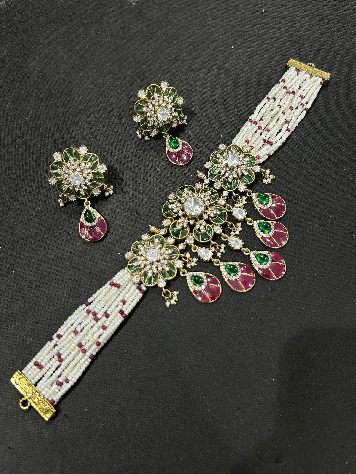 Moissanite Kempu Stones  Bridal Choker