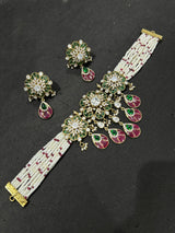 Moissanite Kempu Stones Bridal Choker - Nakshatra Jewels