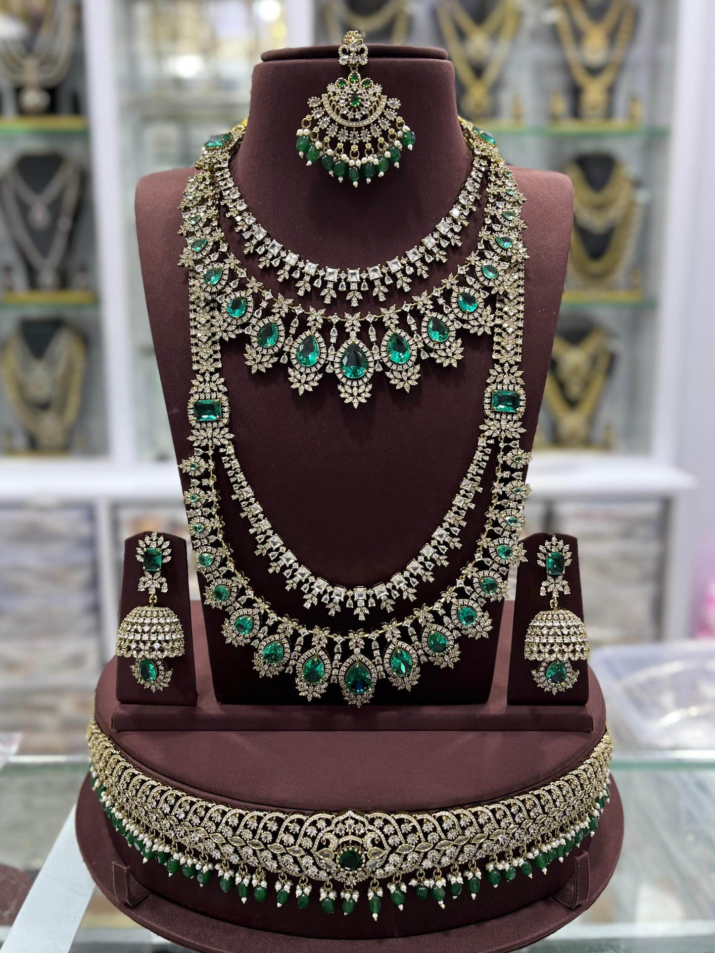 Victorian Polish With Mossianite & AD Stones Bridal Set - Nakshatra Jewels
