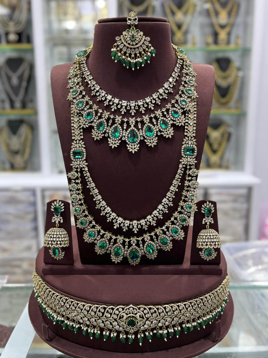 Victorian Polish With Mossianite & AD Stones Bridal Set - Nakshatra Jewels