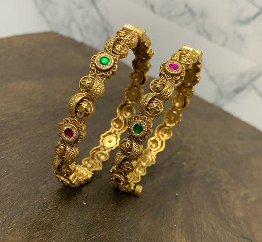 Nakshi work with Kempu Stone Bangles (Openable)
