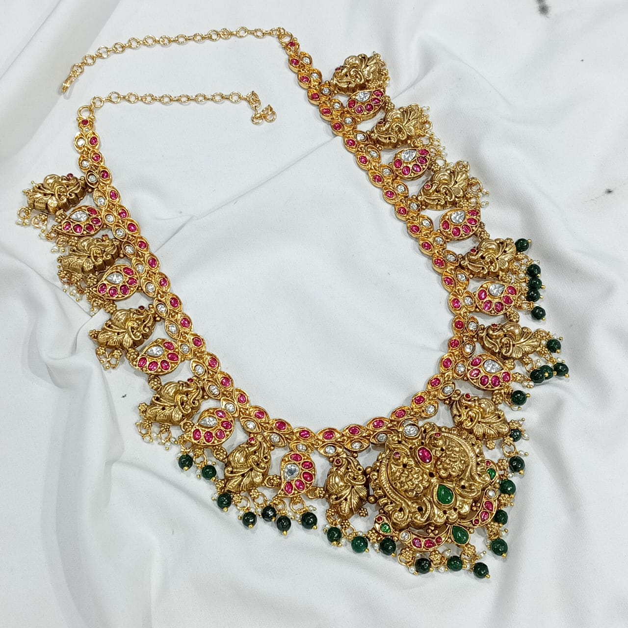 Handmade Silver Replica Bridal Haram with Jadau Stones