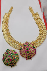 Nakshi Work Kasu mala with Jaadu Kundan Stones Pendent Haram - Nakshatra Jewels