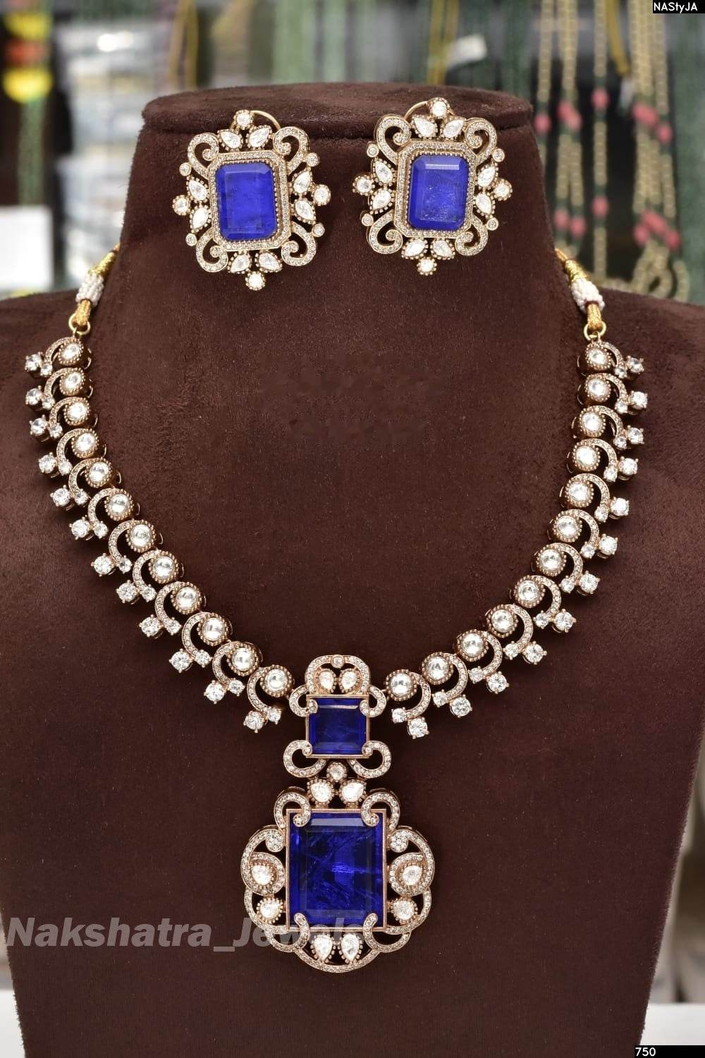 Moissanite Stones with AD Stones Bridal Necklace (Diamond Replica) - Nakshatra Jewels