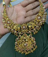 Nagasi Work with Kempu Stones Bridal Necklace - Nakshatra Jewels