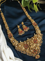 Nakshi Work with AD & Coral Studded Haram - Nakshatra Jewels