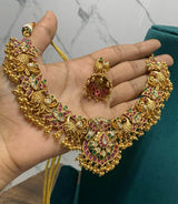 Nagasi Work with Kempu Stones Bridal Necklace - Nakshatra Jewels