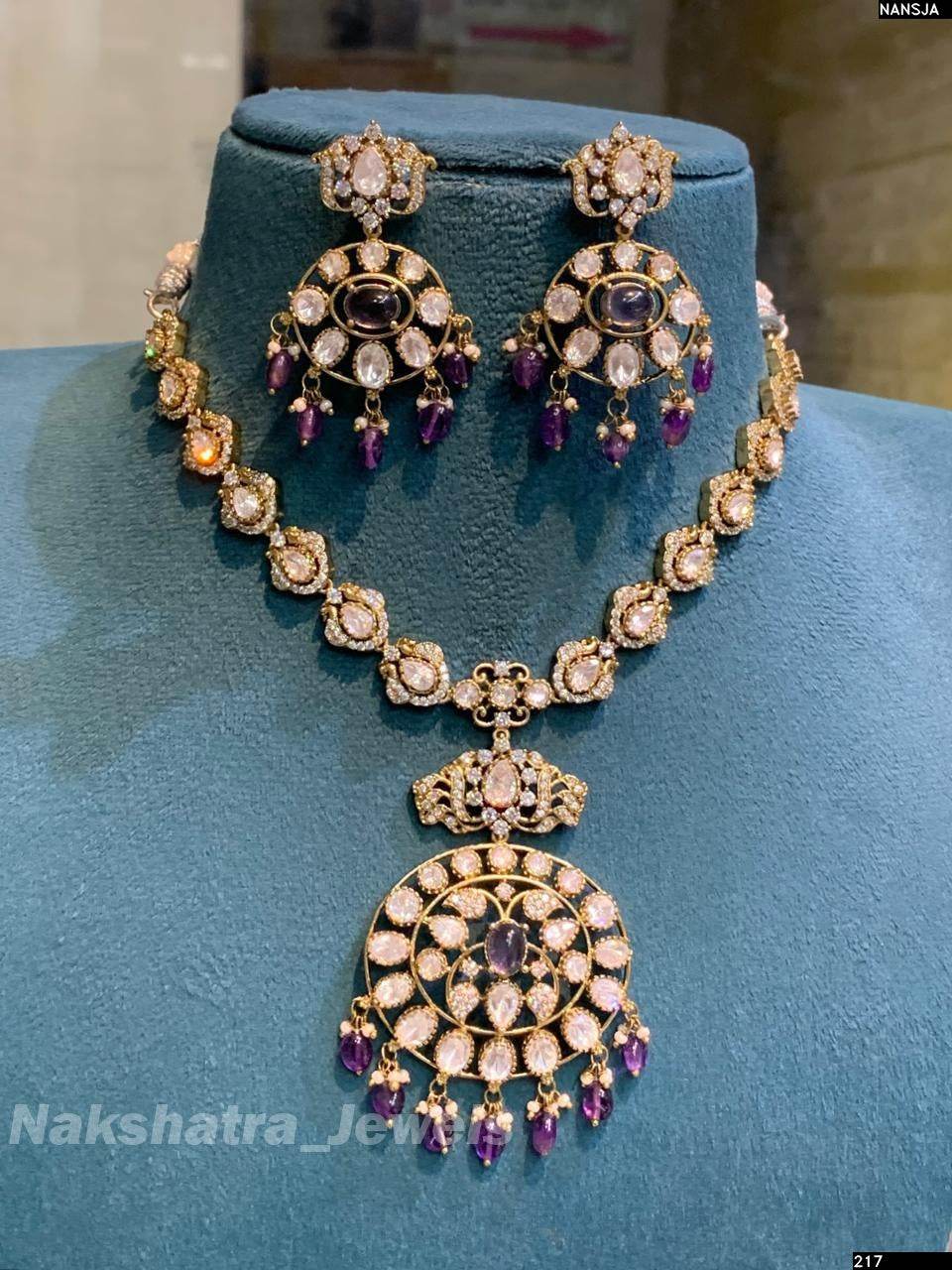Victorian Polish with Moissanite Stones Bridal Necklace