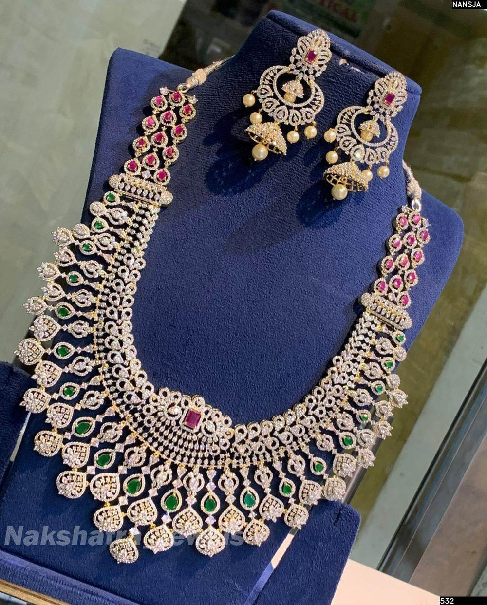 American Diamond Stones Bridal Haram - Nakshatra Jewels