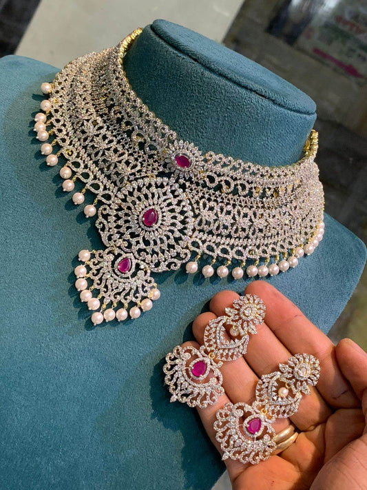 American Diamond Stones Bridal Choker - Nakshatra Jewels