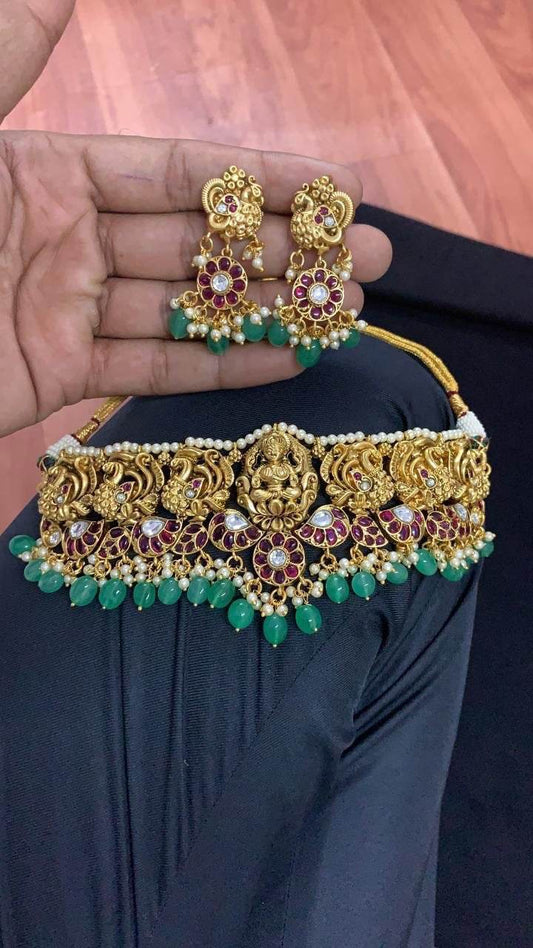 Premium Matt with Kempu Stones Bridal Choker - Nakshatra Jewels