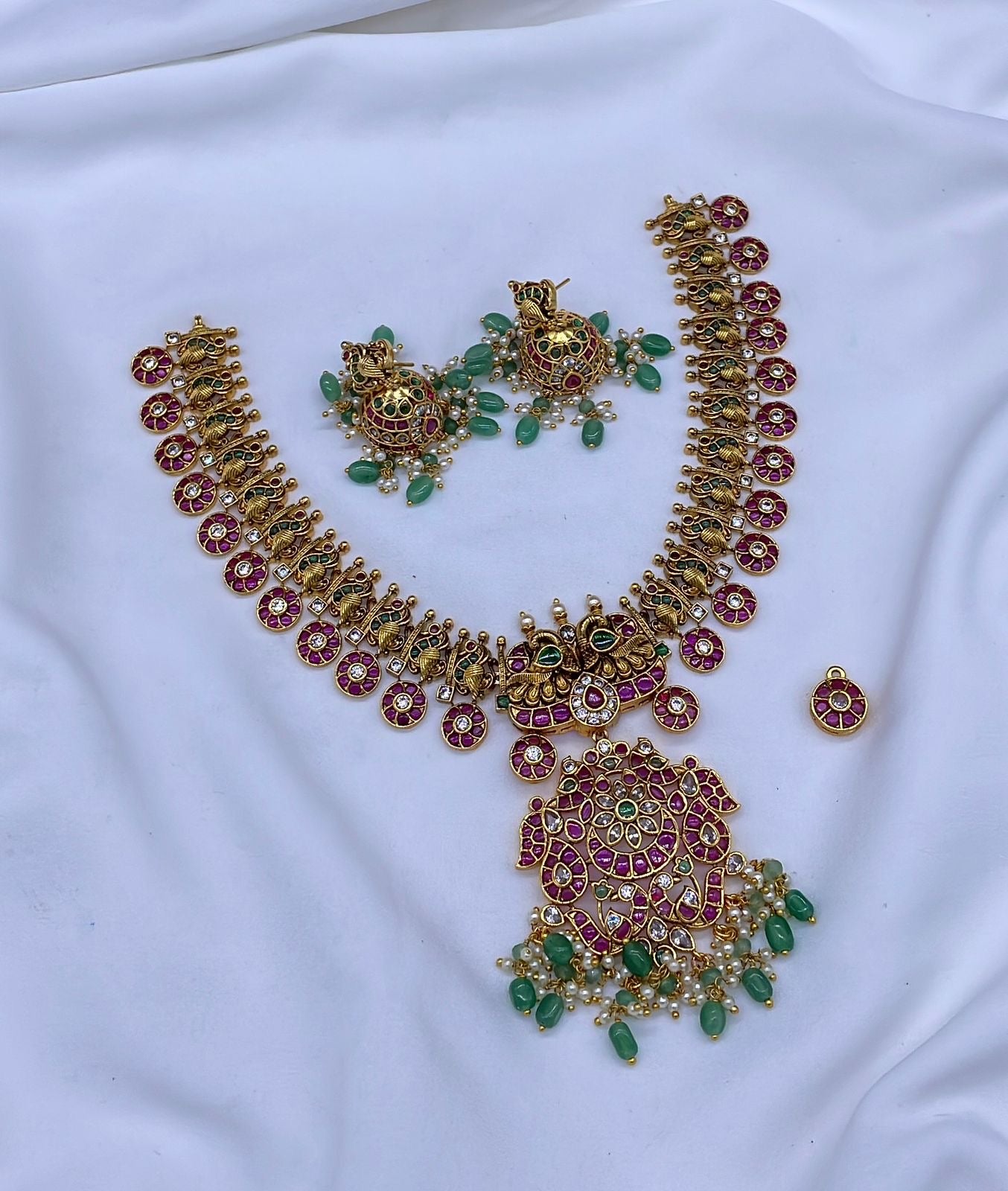 Nakshi work with AD and Kempu Stones Necklace