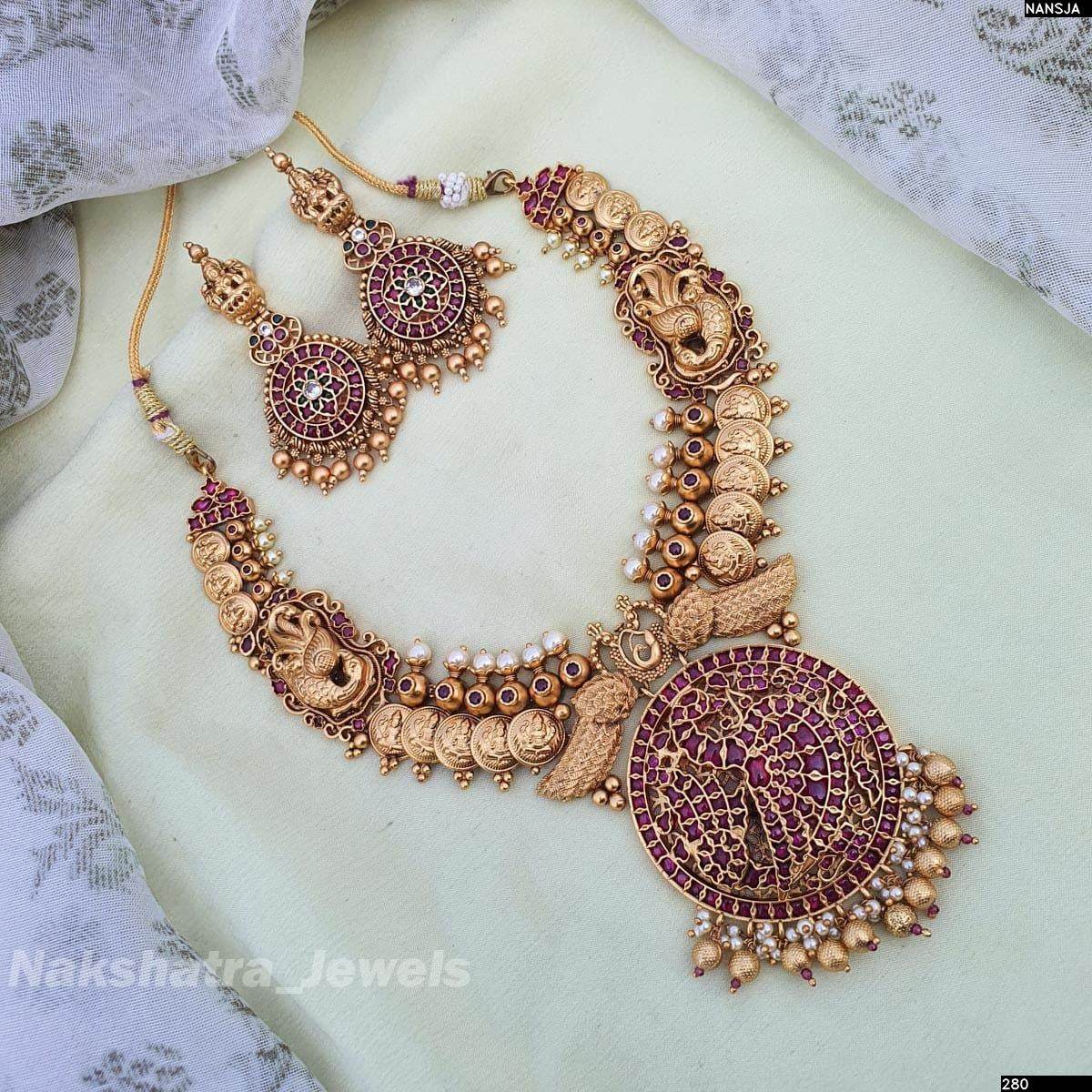 Nagasi work with Kempu Stones Bridal Necklace