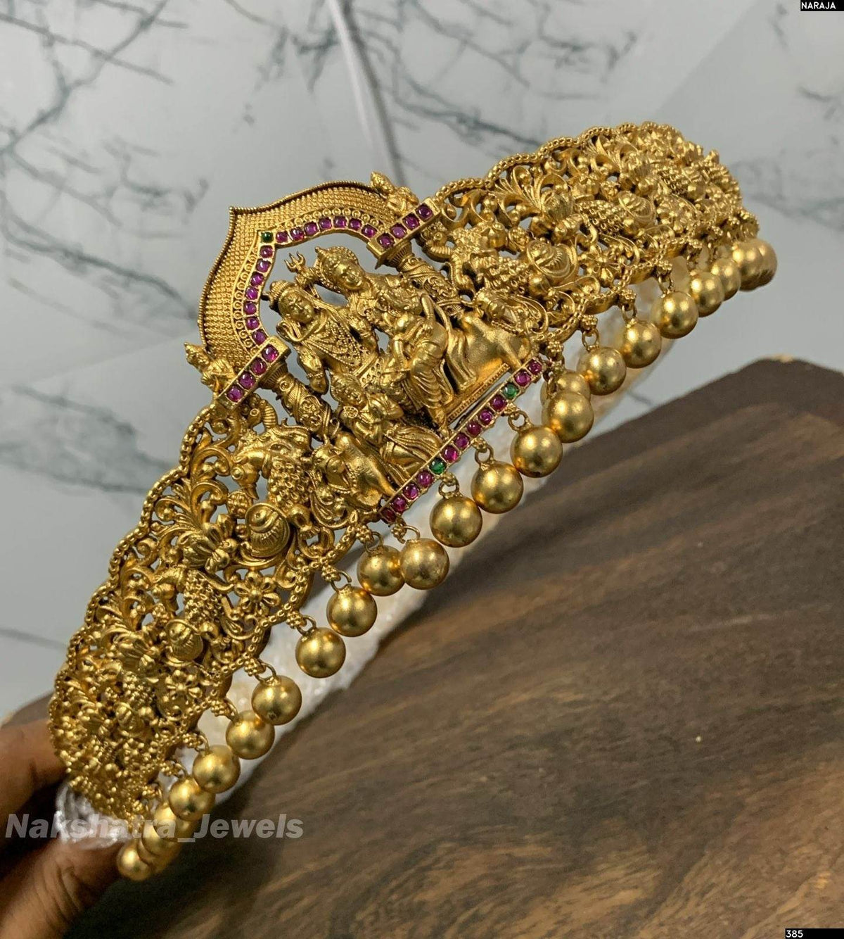 Nakshi Work with AD & Kempu Stones Bridal Hip Belt