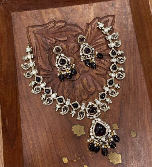 Victorian Polish with Moissanite Stones Necklace - Nakshatra Jewels