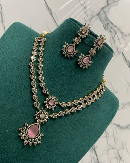 Victorian Polish AD Stones Layer Necklace