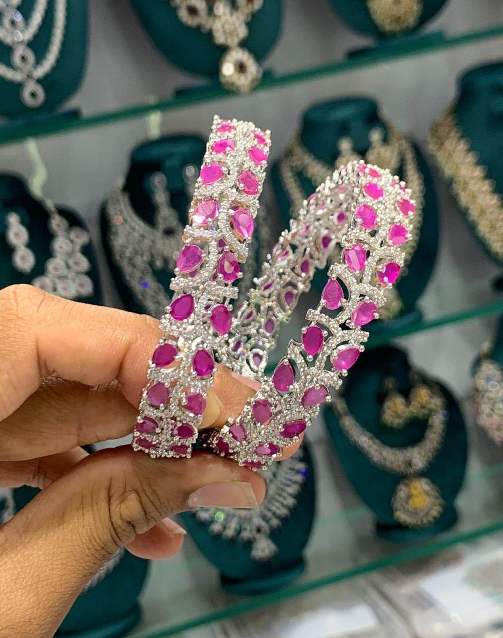 AD Stone Bangles (Silver polish)