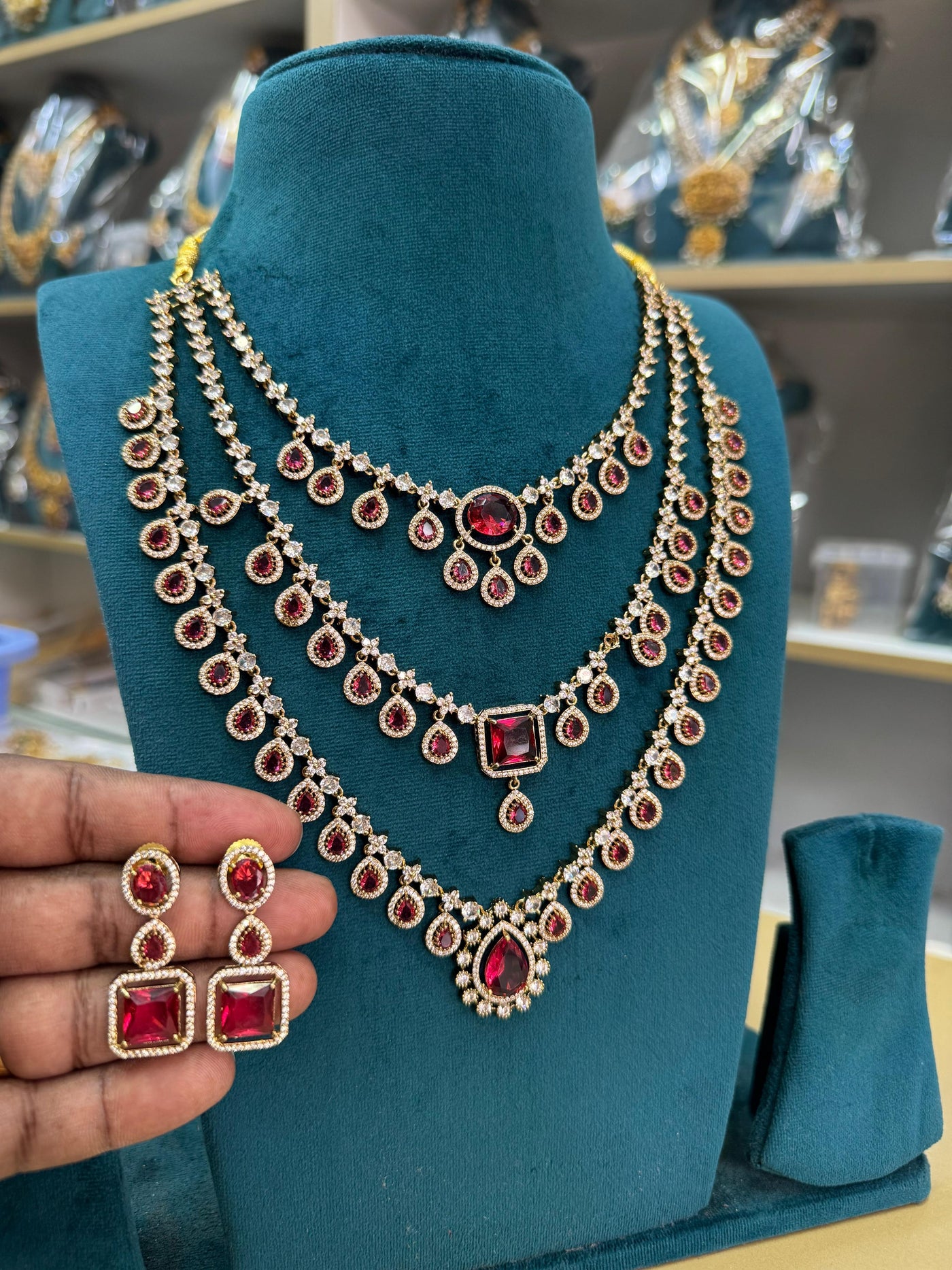 Victorian Polish with AD Stones Layer Necklace