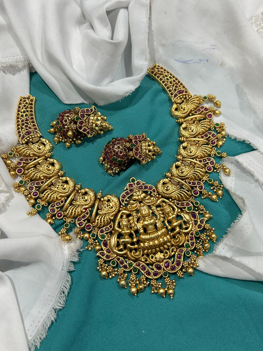 Nakshi Work with Kempu Stones Bridal Necklace