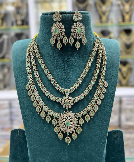 Victorian Polish with AD Stones Bridal Layer Haram - Nakshatra Jewels