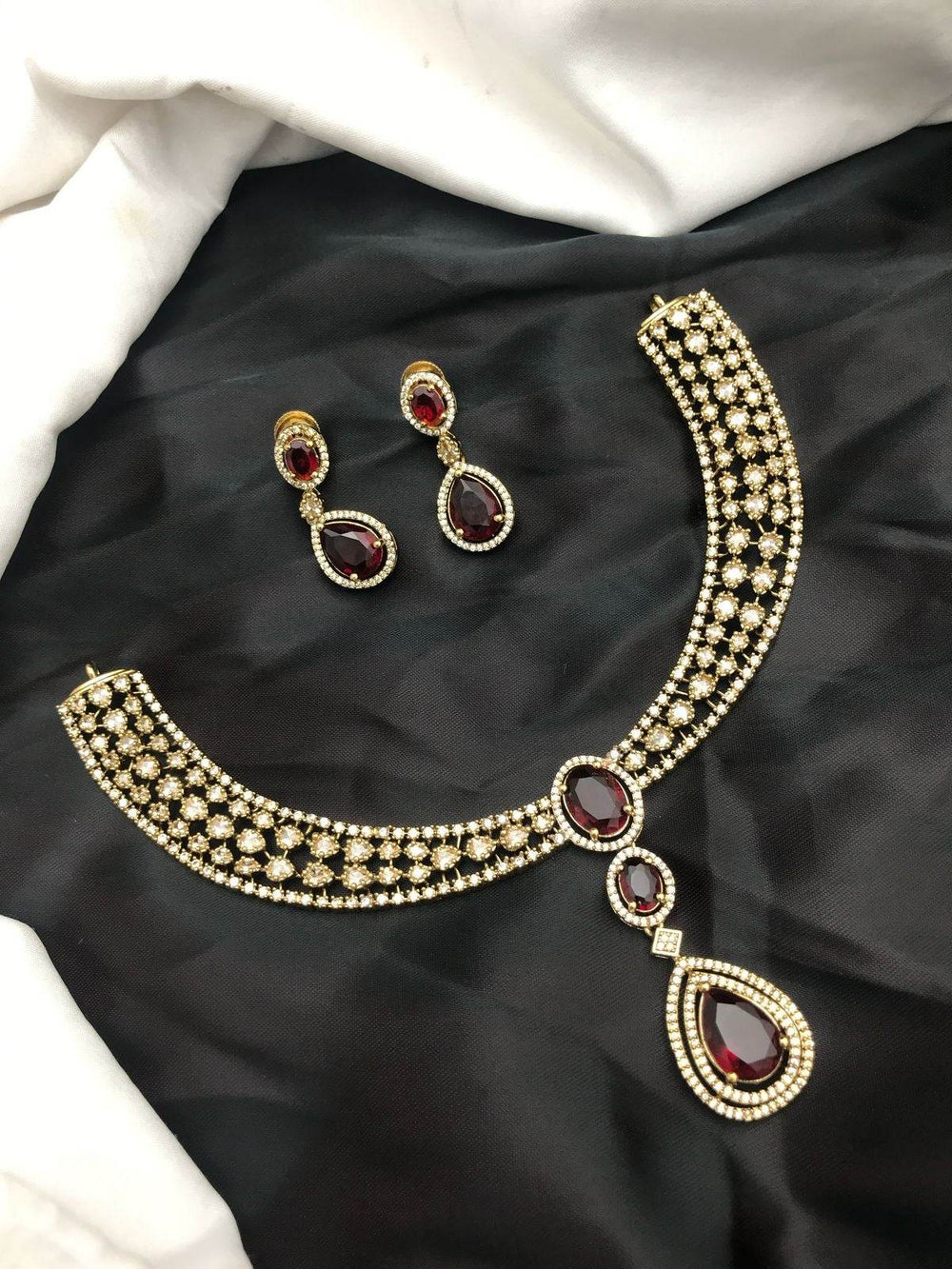 Victorian Polish AD Stones Necklace - Nakshatra Jewels