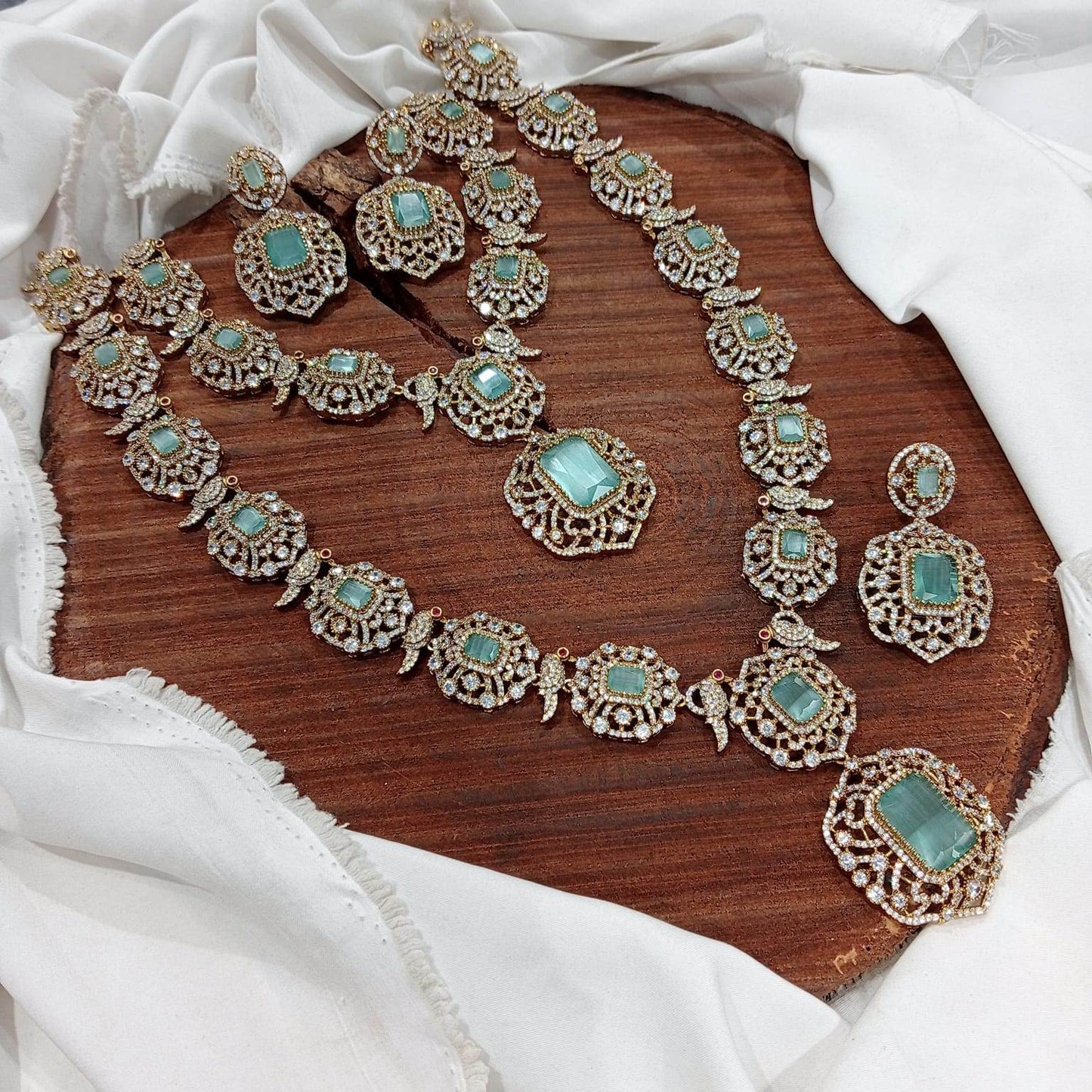 Victorian Polish with AD Stones Bridal Combo - Nakshatra Jewels