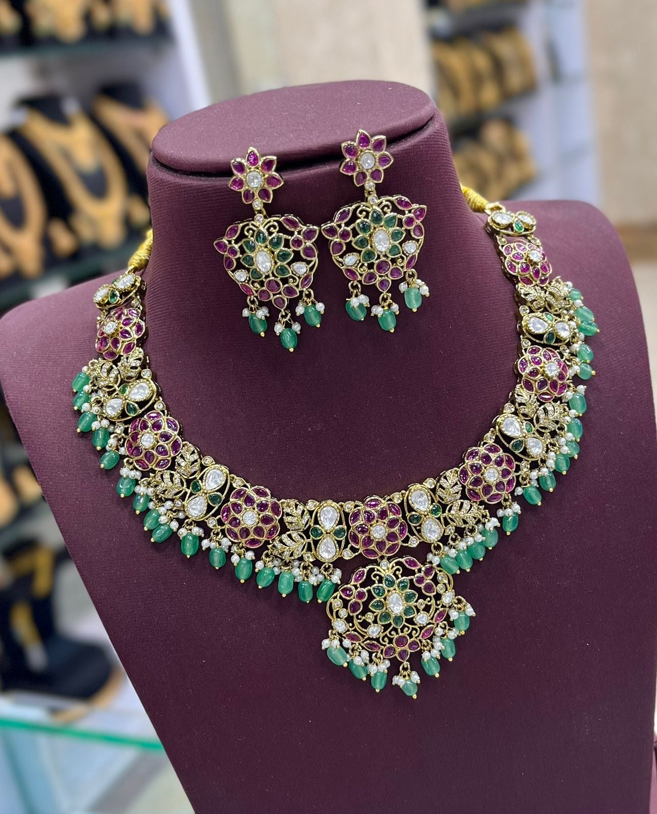 Kundan and Mossianite Stones Bridal Necklace