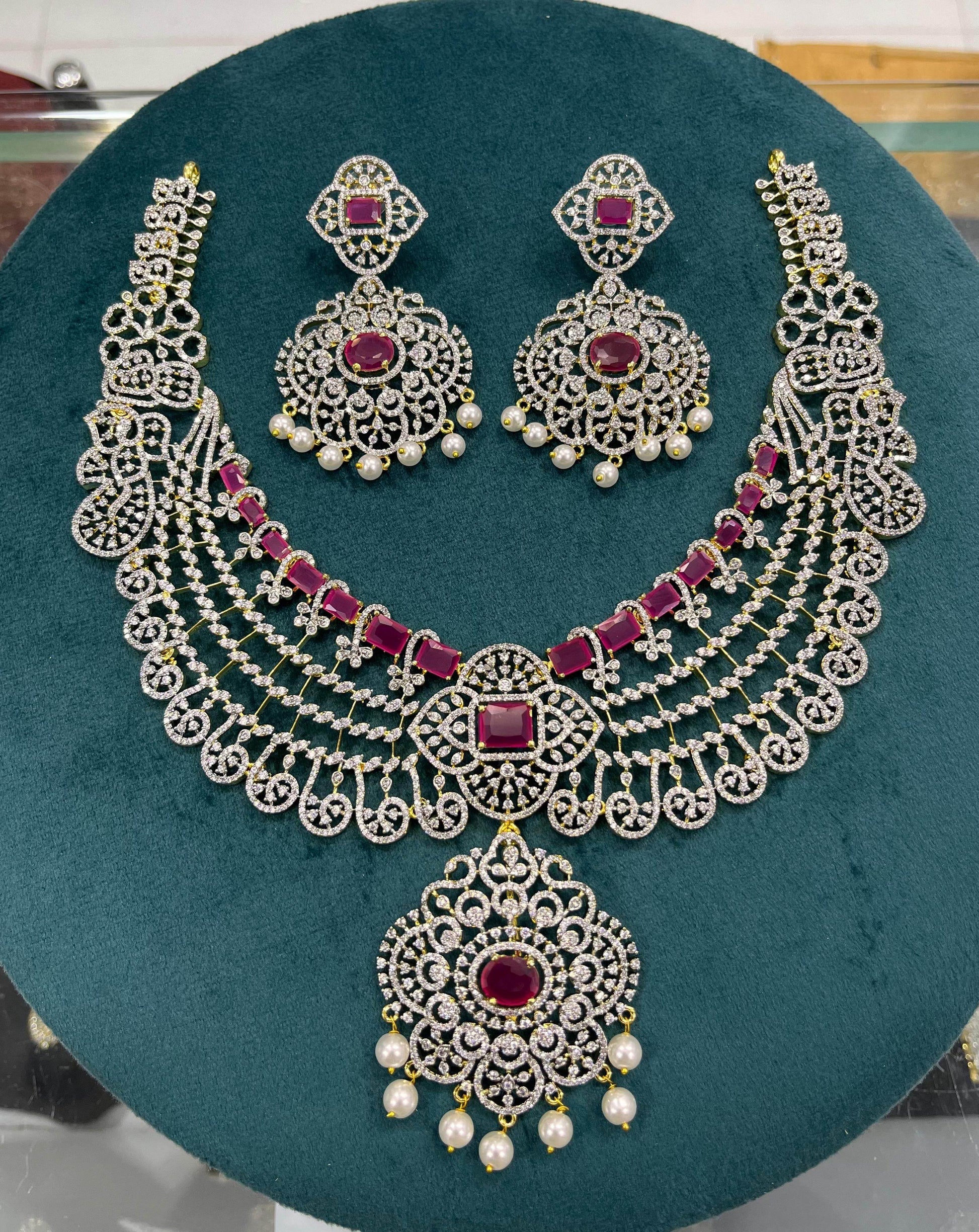 American Diamond Stones Bridal Necklace - Nakshatra Jewels