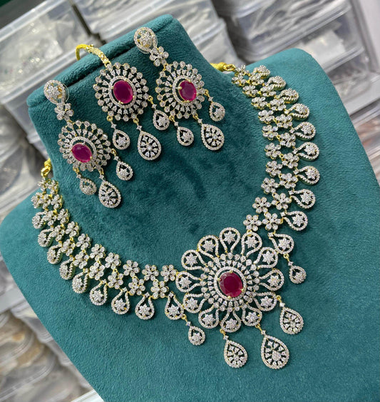 American Diamond Stone Bridal Necklace - Nakshatra Jewels