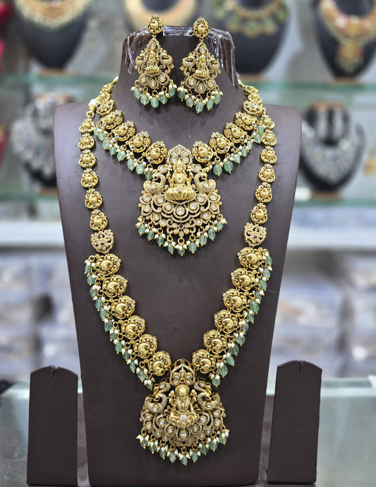 Nakshi work with Kempu and AD Stones Bridal Combo Set