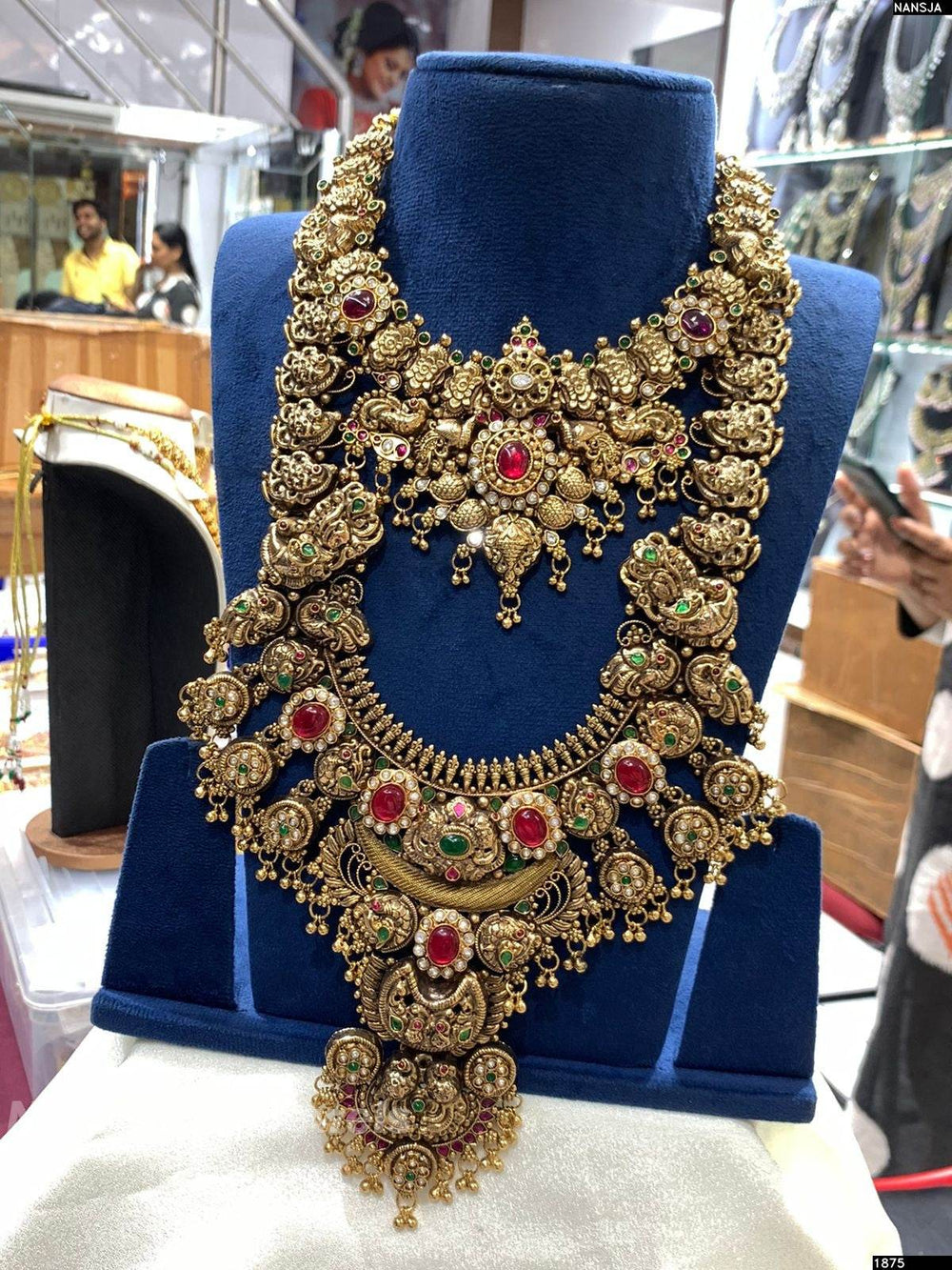Antique Polish Nakshi Work with Jadau Kundan Stones Bridal Combo Set (Hand made) - Nakshatra Jewels