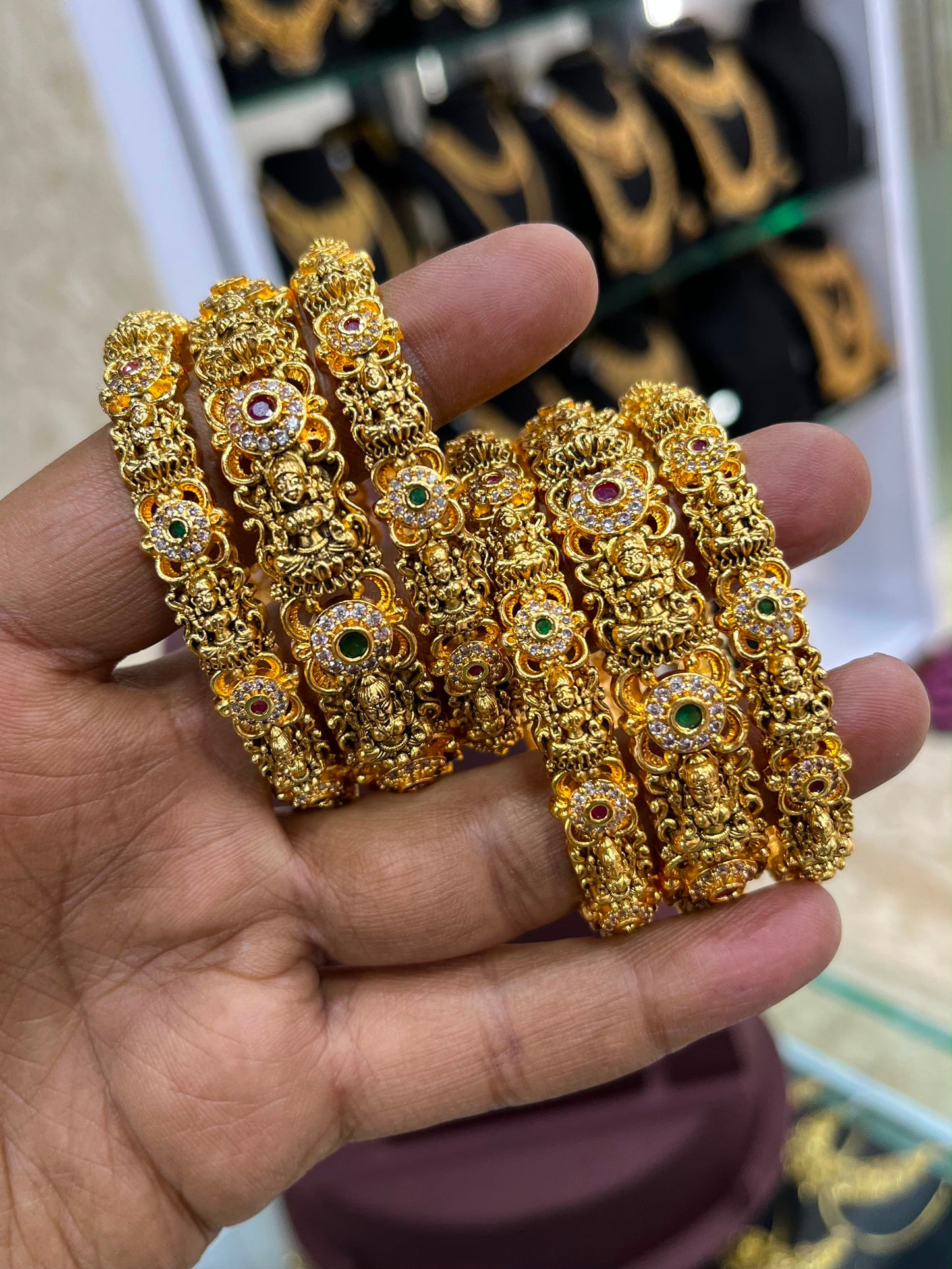 Premium Matt Kempu and AD Stone Bangles