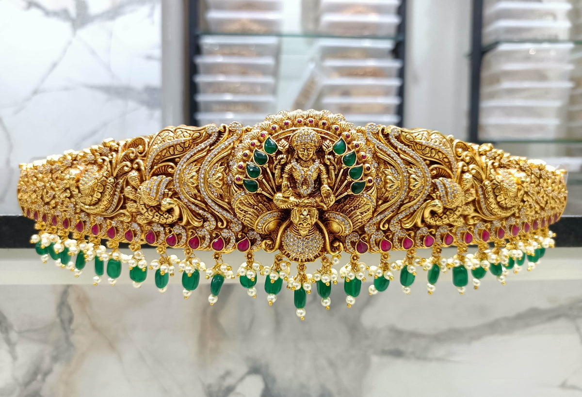 Nakshi Work with AD Stones Bridal Hip Belt (Gold Replica)