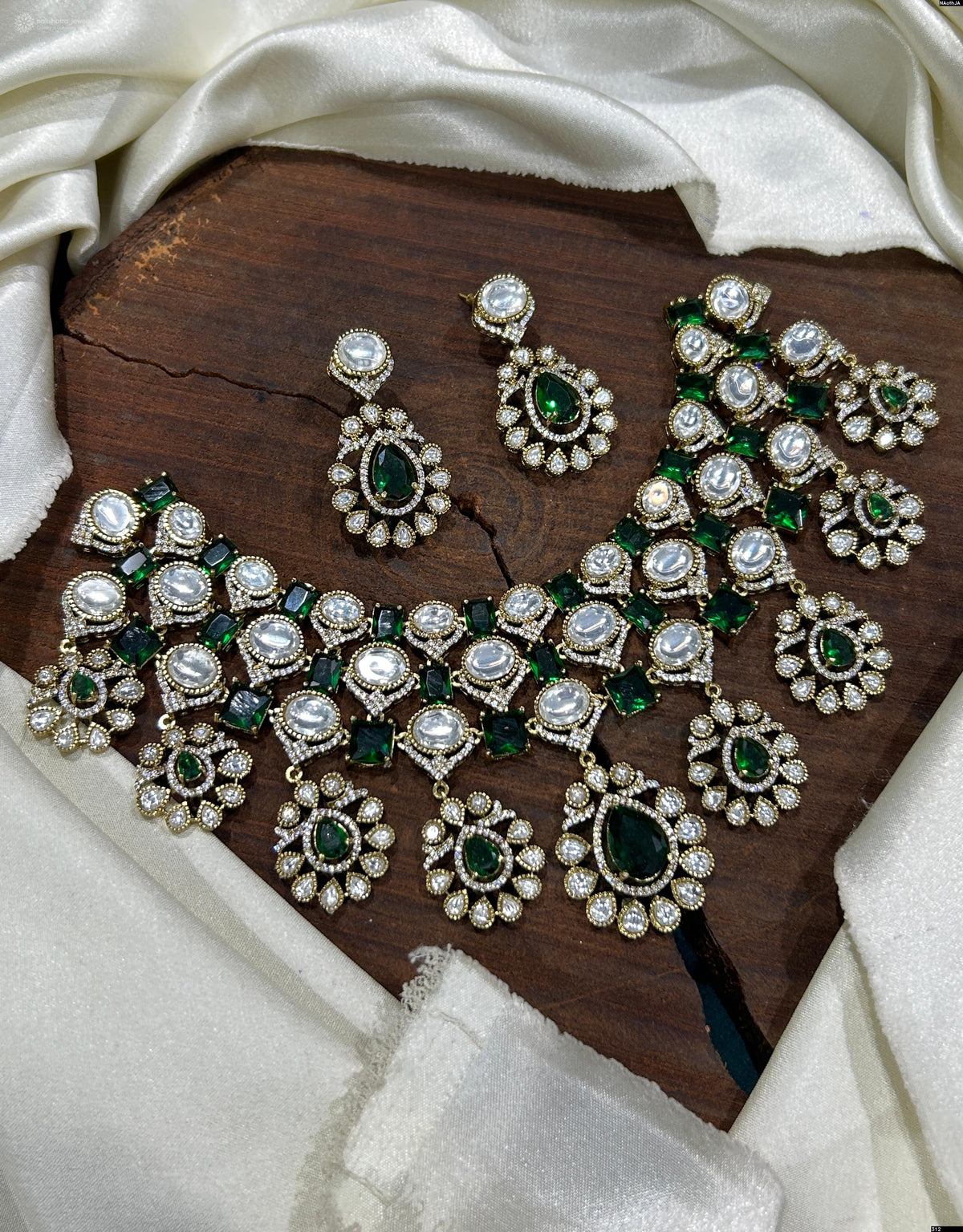 Mossianite and AD Stones Bridal Neck Set