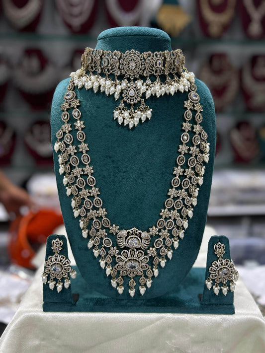 Victorian Polish with Moissanite Stones Bridal Combo - Nakshatra Jewels
