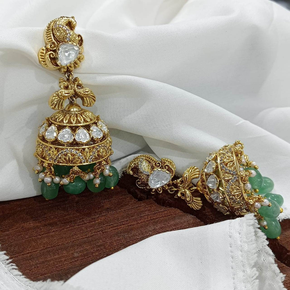 Nakshi work with Mossianite Stones Bridal Earrings