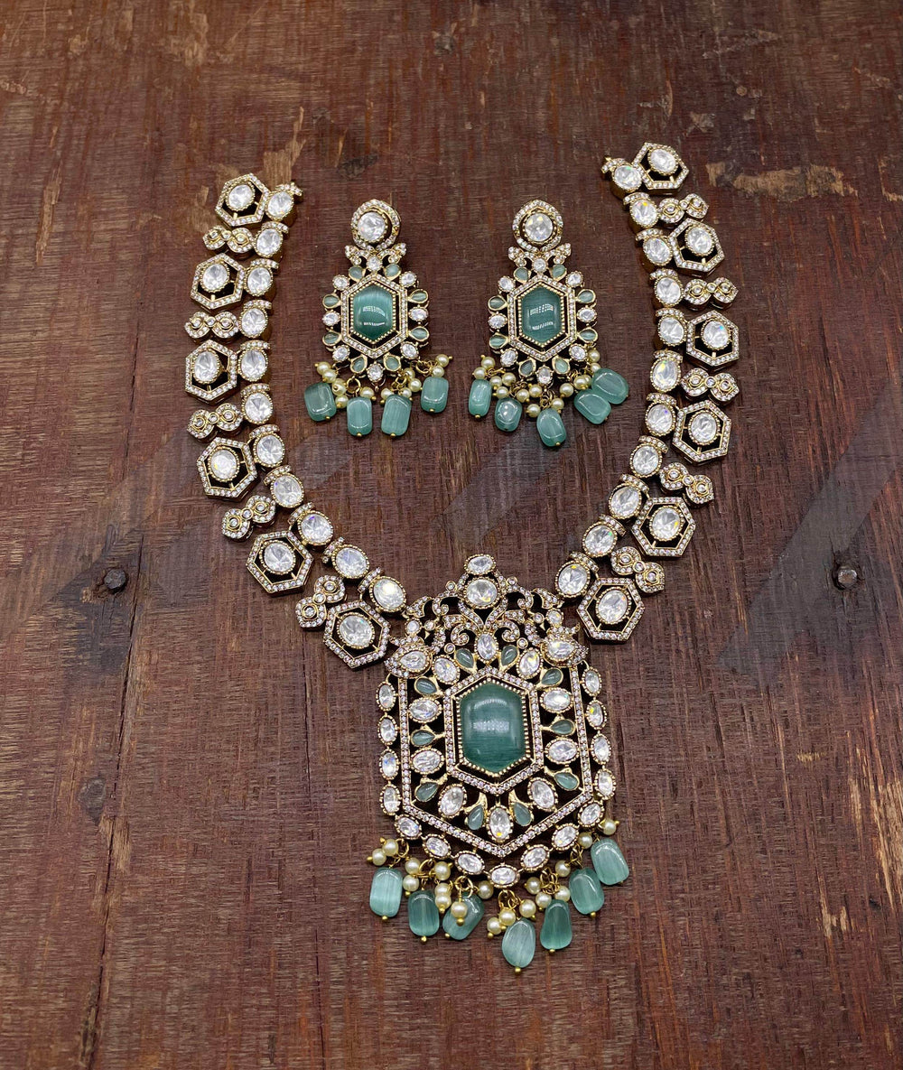 Victorian Polish Moissanite Stones Bridal Necklace - Nakshatra Jewels