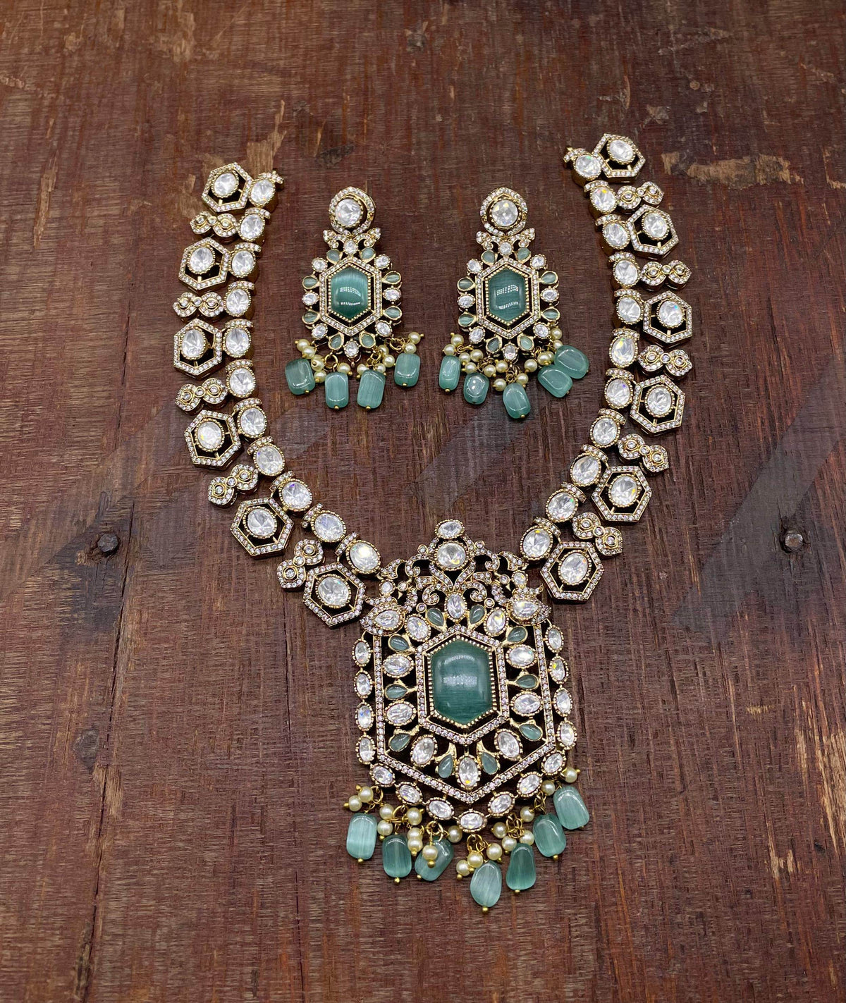 Victorian Polish Moissanite Stones Bridal Necklace