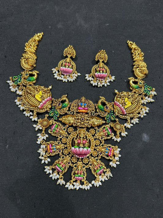 Nakshi Work with Kempu Stones Bridal Necklace