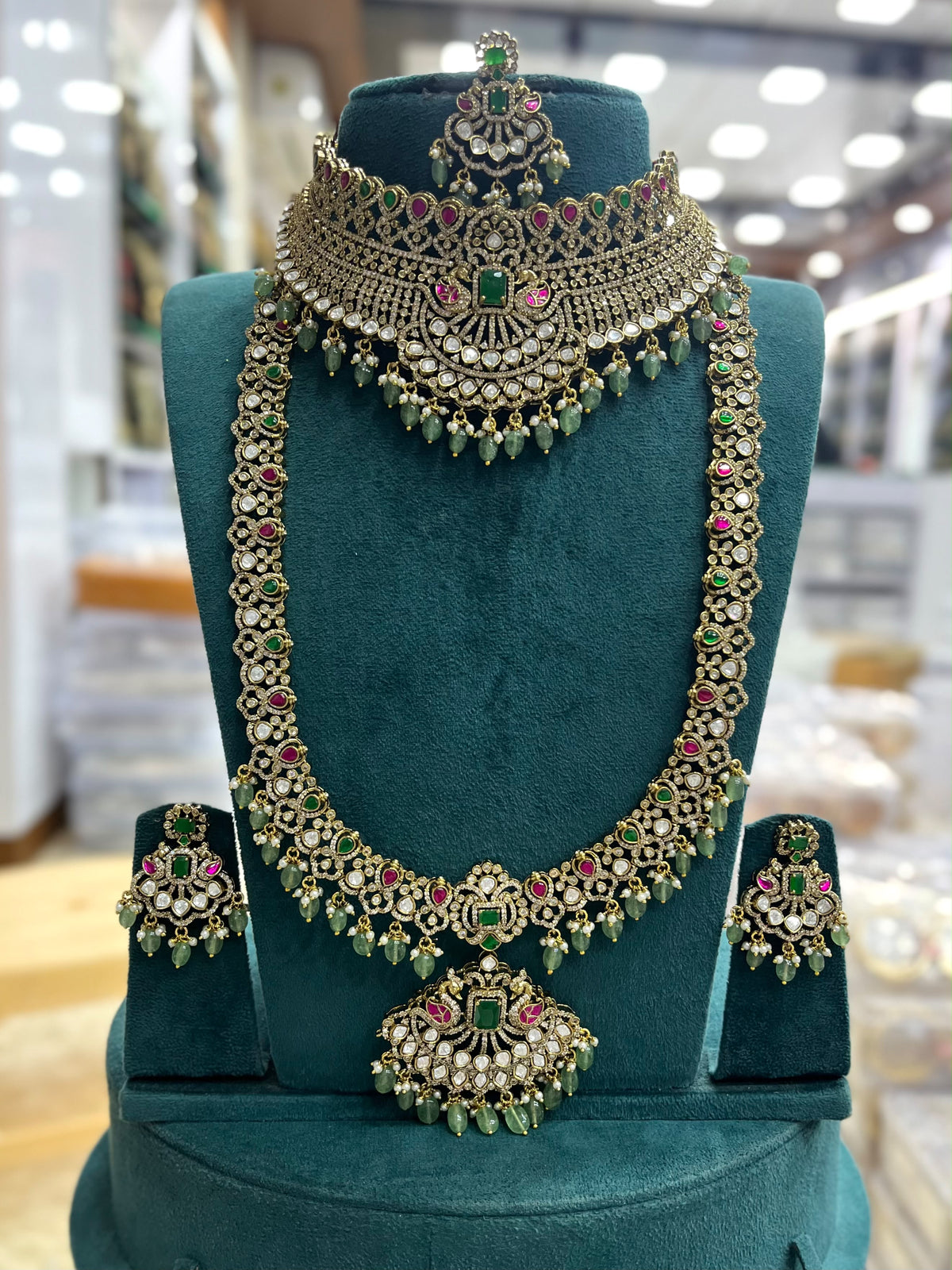 Victorian Polish with AD & Mossianite Stones Bridal Combo Set